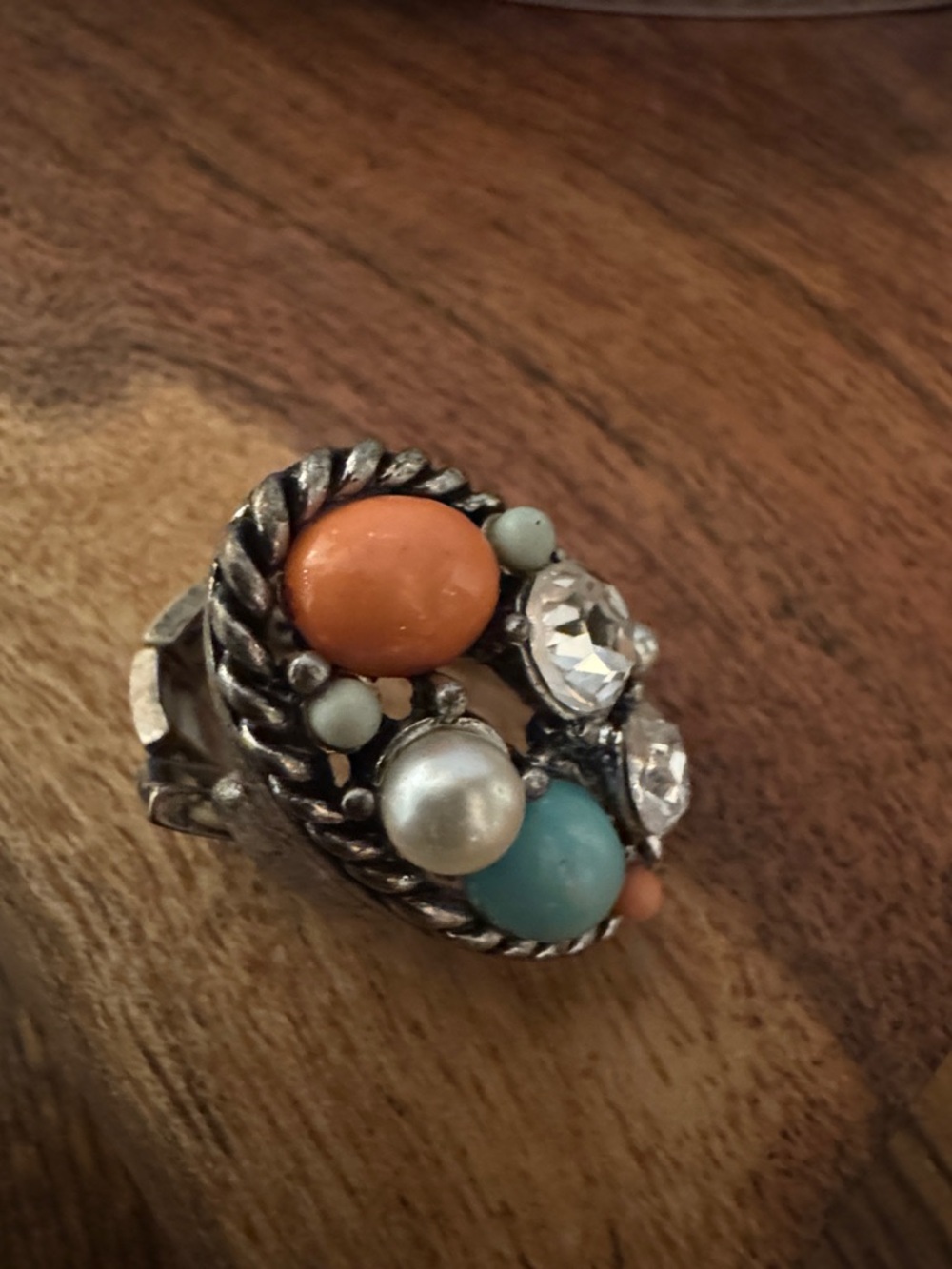 Elegant Silver and Multicolor Gemstone Stretch Ring